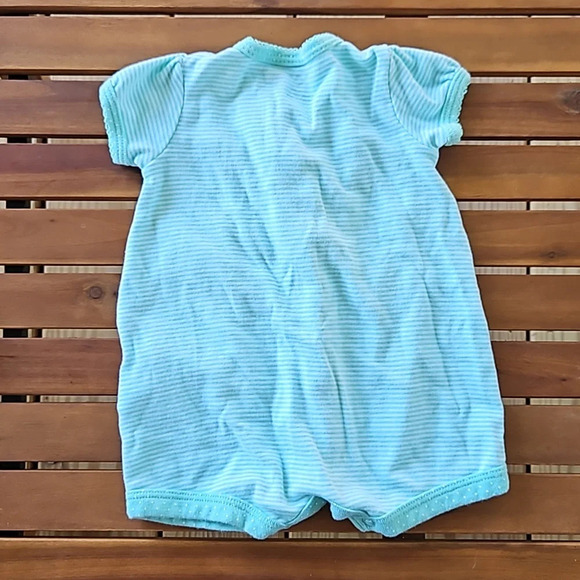 Carter's Teal White Stripped Baby Girl Flamingo Cotton Romper 3M - Picture 6 of 7